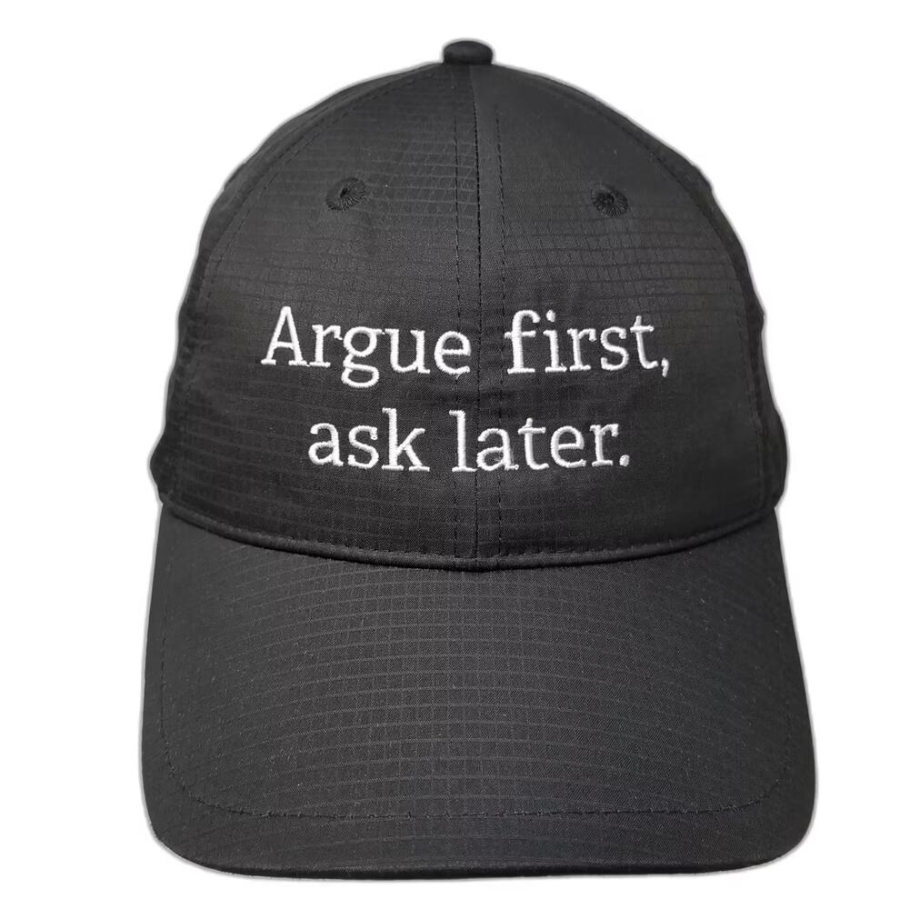 CapAmerica Baseball Cap Black White OS Argue First Ask Later Hat Embroidered